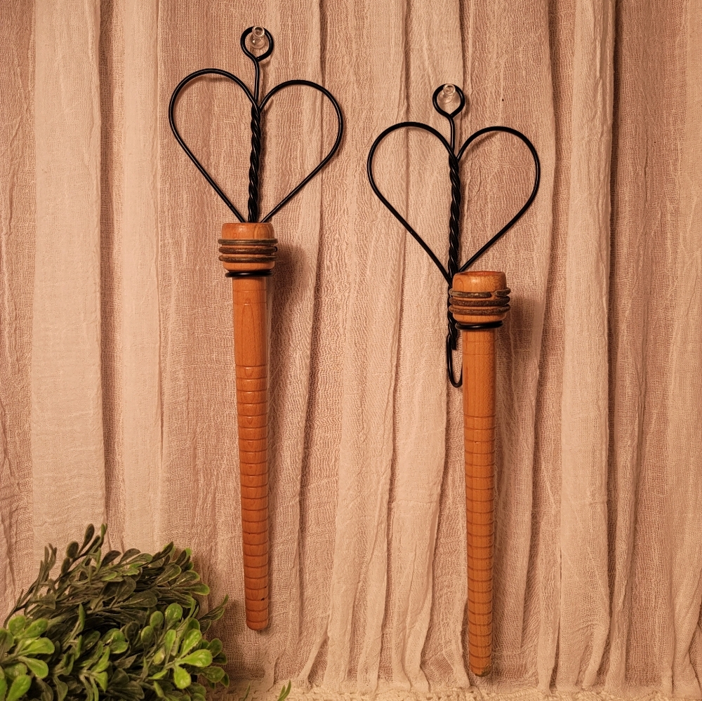 Wooden and Metal Heart Wall Hooks